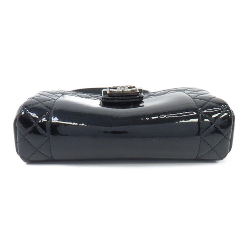 CHANEL CC SHW Chain Shoulder Bag Crossbody Patent Leather Black