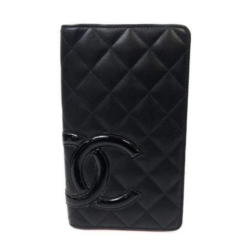 CHANEL Quilted CC SHW Cambon Line Long Wallet Calfskin Letaher Black