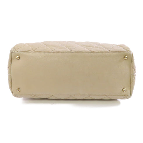 CHANEL Quilted CC GHW Chain Shoulder Tote Bag Calfskin Leather Beige