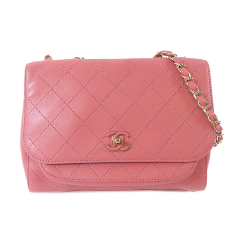 CHANEL Quilted CC GHW Chain Shoulder Handbag Calfskin Leather Pink