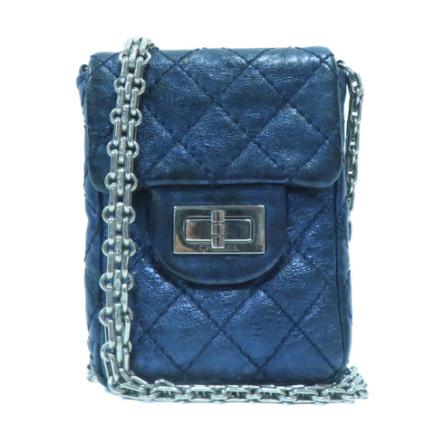 CHANEL Quilted CC SHW Chain Shoulder Bag Calfskin Leather Blue