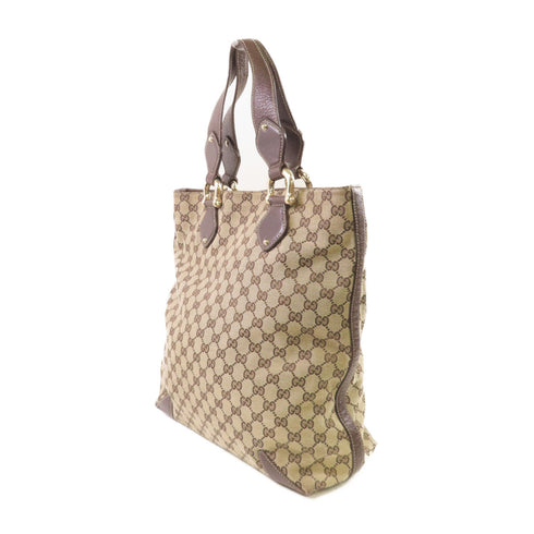 GUCCI GG GHW Tote Bag Handbag 154372 GG Canvas Brown