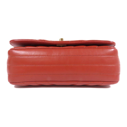 CHANEL Herringbone CC GHW Chain Shoulder Bag Calfskin Leather Red