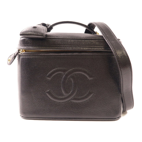 CHANEL CC GHW Vintage Vanity 2 Way Shoulder Bag Calfskin Leather Black