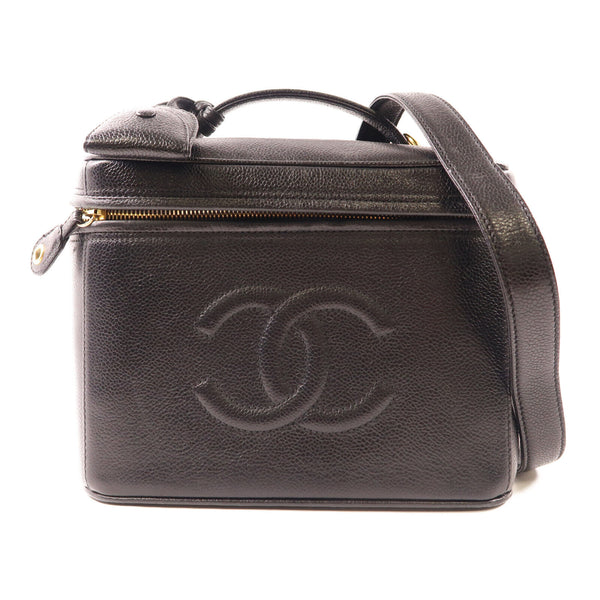 CHANEL CC GHW Vintage Vanity 2 Way Shoulder Bag Calfskin Leather Black