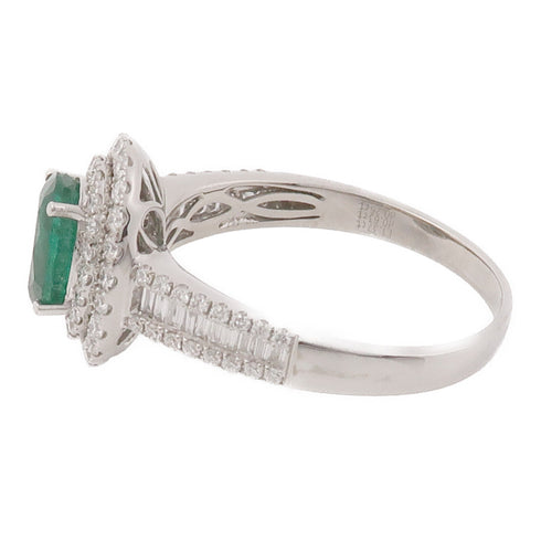 JEWELRY 1.37ct Emerald 0.63ct Diamond Ring 18K White Gold US#8.25