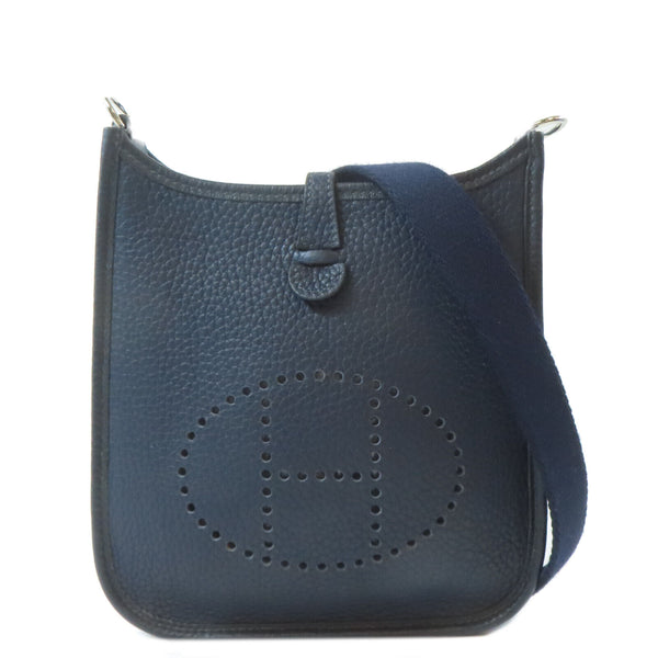 HERMES PHW Evelyne TPM Shoulder Crossbody Bag Clemence Leather Bleu Nuit Blue