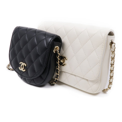 CHANEL CC GHW Chain Shoulder Bag AS0649 Lambskin Leather White Black