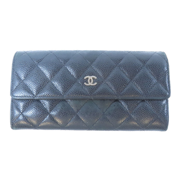CHANEL Quilted CC SHW Long Wallet Caviar Leather Black