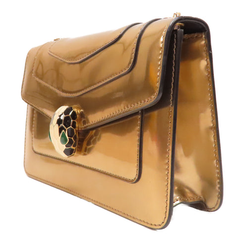 BVLGARI GHW Serpenti Forever Chain Shoulder Bag 39797 Patent Leather Gold
