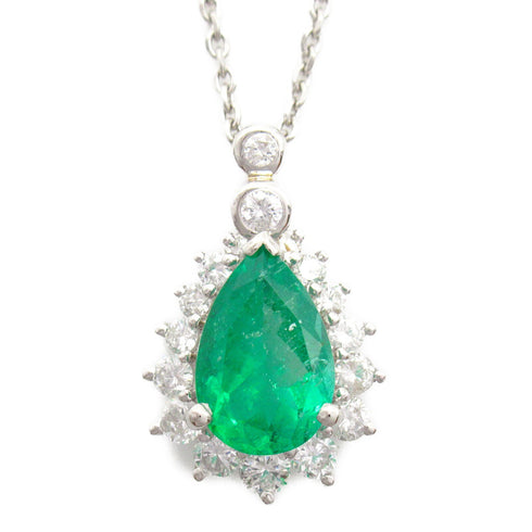 FINE JEWELRY 2.90ct Emerald 1.20ct Diamond Necklace PT900 PT850