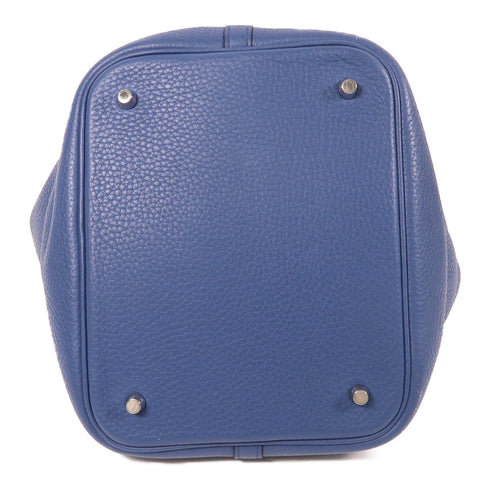 HERMES PHW Picotin MM Hand Bag/Bucket Tote Bag Clemence Leather Colvert