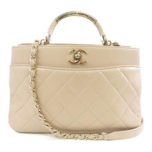 CHANEL Quilted CC GHW 2 Way Shoulder Bag Handbag Leather Beige