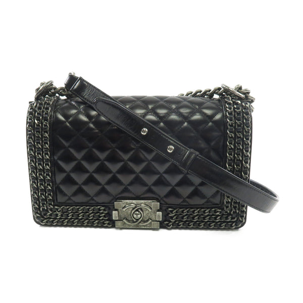 CHANEL CC SHW Boy 25 Chain Shoulder Bag Lambskin Leather Black