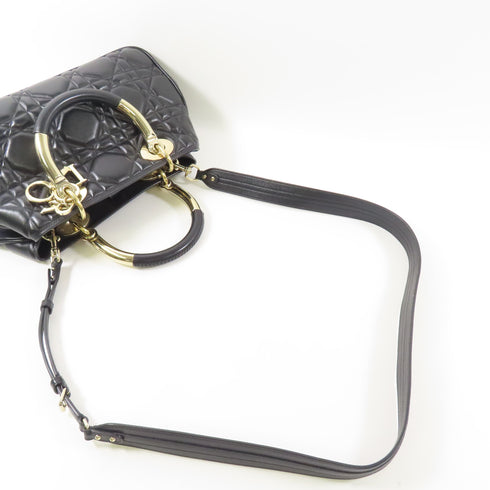 CHRISTIAN DIOR CD GHW Lady 95.22 2 Way Bag Calfskin Leather Black