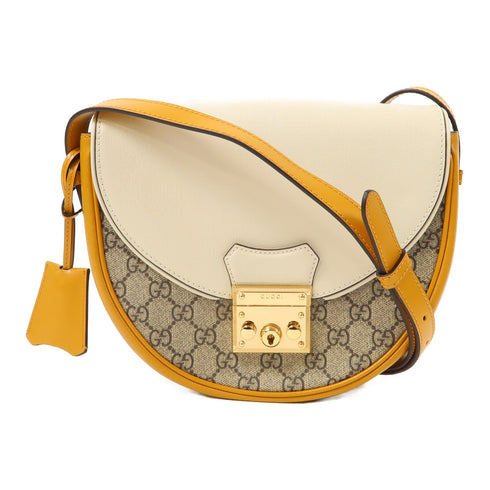 GUCCI GG Padlock Shoulder Bag 644524 Calfskin Leather Coated Canvas Yellow White