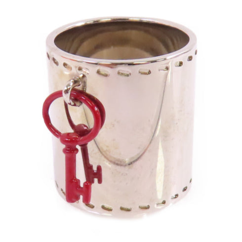 HERMES Palladium Scarf Ring Metal Silver Tone Color Red