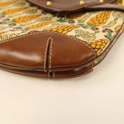 GUCCI GG GHW Pigna Print Peggy Bamboo 2 Way Shoulder Bag Handbag Canvas Leather