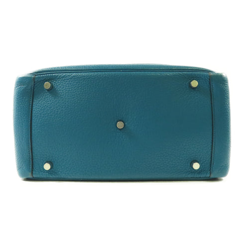 HERMES PHW Lindy 30 Shoulder Bag Taurillon Clemence Leather Bleu Izmir