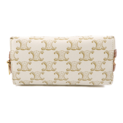 CELINE GHW Triomphe Chain Shoulder Bag Canvas Beige Brown