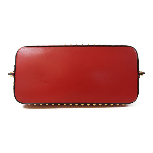 Valentino GHW 2 Way Shoulder Bag Handbag Calfskin Leather Red