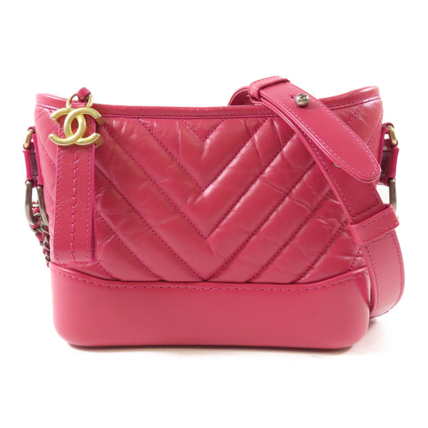 CHANEL CC Gabrielle Small Chain Shoulder Bag Calfskin Leather Pink