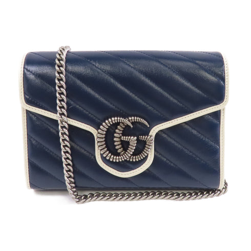 GUCCI GG SHW GG Marmont Shoulder Bag 573807 Calfskin Leather Blue