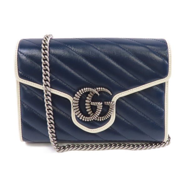 GUCCI GG SHW GG Marmont Shoulder Bag 573807 Calfskin Leather Blue