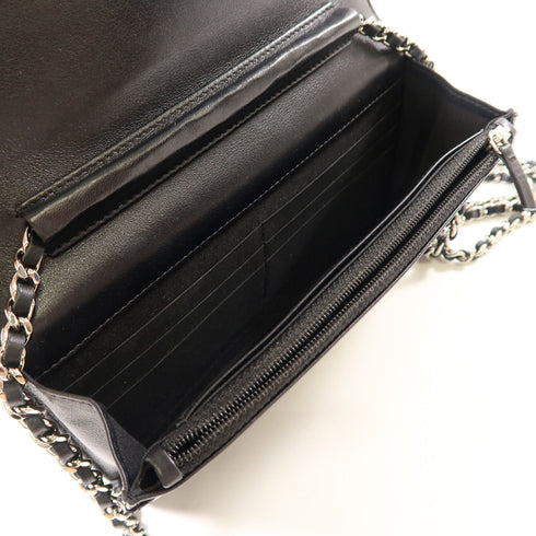 CHANEL CC SHW WOC Wallet On Chain Shoulder Bag Calfskin Leather Black