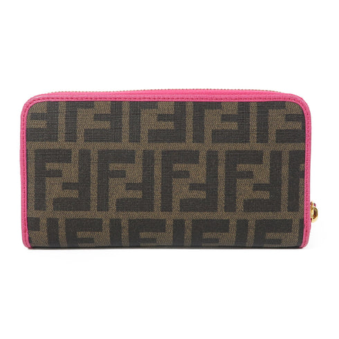 FENDI GHW Zipper Long Wallet 8M0299 Coated Canvas Brown/Pink