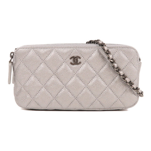 CHANEL CC Chain Shoulder Bag Calfskin Leather Silver