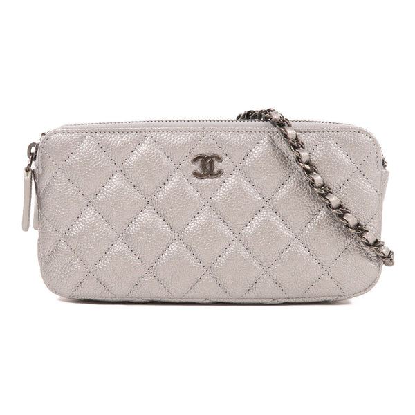 CHANEL CC Chain Shoulder Bag Calfskin Leather Silver