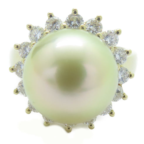 FINE JEWELRY 11.5mm Pearl Diamond Ring 18K Yellow Gold US#6.25