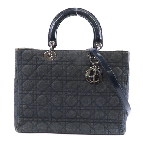 Christian Dior CD SHW Lady Dior Bag 2w Way Shoulder Handbag Denim Navy