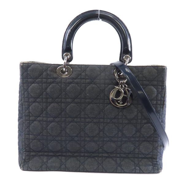 Christian Dior CD SHW Lady Dior Bag 2w Way Shoulder Handbag Denim Navy