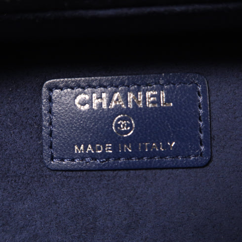 CHANEL Quilted CC SHW Jewelry Box Clutch Bag Handbag Lambskin Lather Blue