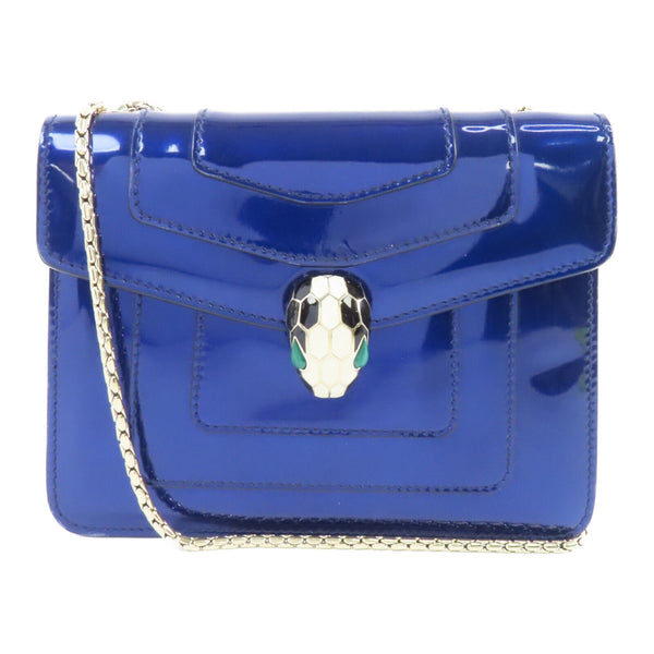 BVLGARI GHW Serpenti Forever Chain Shoulder Bag 281206/32745 Patent Leather Blue