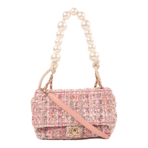 CHANEL CC GHW 2 Way Shoulder Bag Tweed Pink