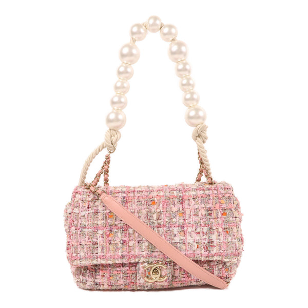 CHANEL CC GHW 2 Way Shoulder Bag Tweed Pink