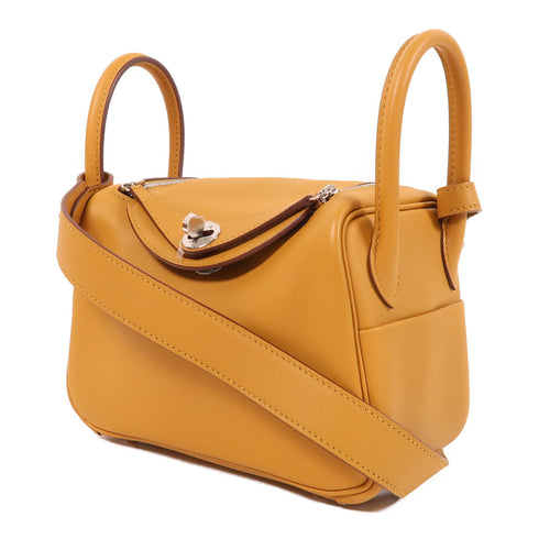 HERMES PHW Mini Lindy 20 Shoulder Bag Swift Leather Sesame/Celeste