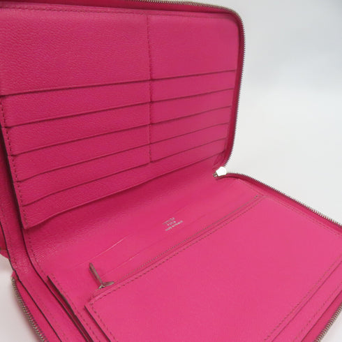 HERMES PHW Zipper Long Wallet Chevre Leather Rose Tyrien