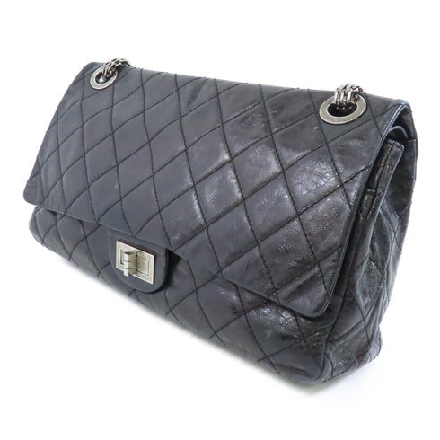 CHANEL Quilted CC SHW 2.55 Maxi Chain Shoulder Bag Calfskin Leather Black
