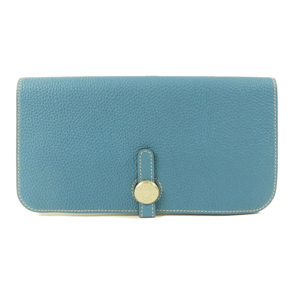 HERMES PHW Dogon MM Long Wallet Clemence Leather Blue Jeans
