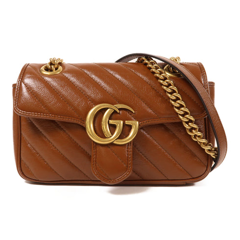 GUCCI GG GHW GG Marmont Mini Chain Shoulder 446744 Leather Brown