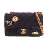 CHANEL CC GHW Charms Mini Rect Chain Shoulder Bag Wool Navy Blue