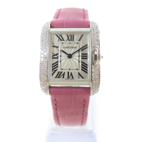 CARTIER Tank Anglaise Quartz Movement Wrist watch 18K White Gold Silver #14.5cm