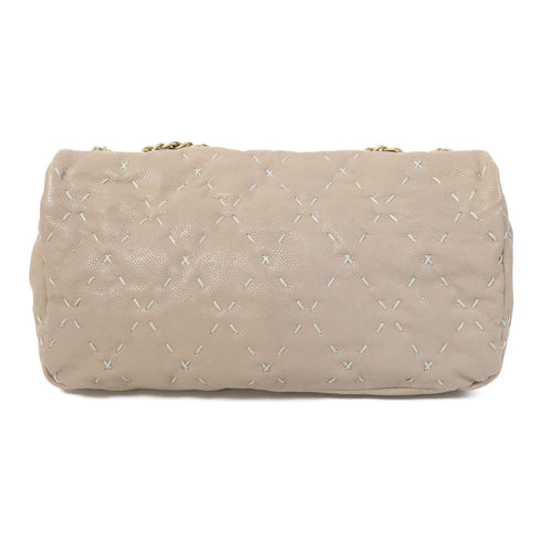 CHANEL CC GHW Flap Chain Shoulder Bag Calfskin Leather Beige