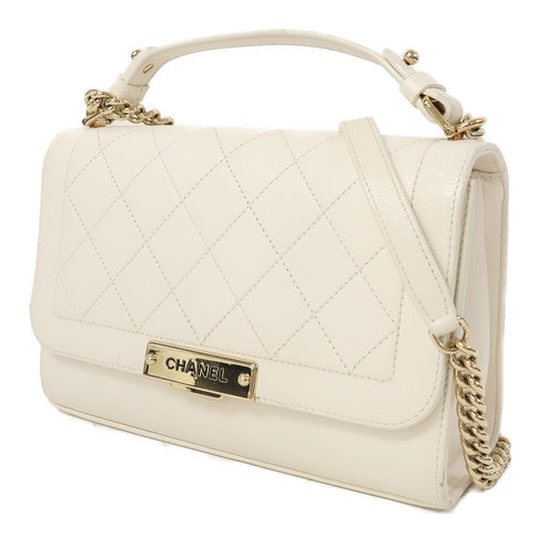 CHANEL Quilted CC GHW 2 Way Chain Shoulder Bag Calfskin Leather White