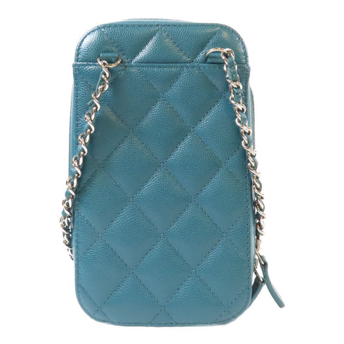 CHANEL Quilted CC SHW Chain Phone Holder Bag A70655 Caviar Leather Green