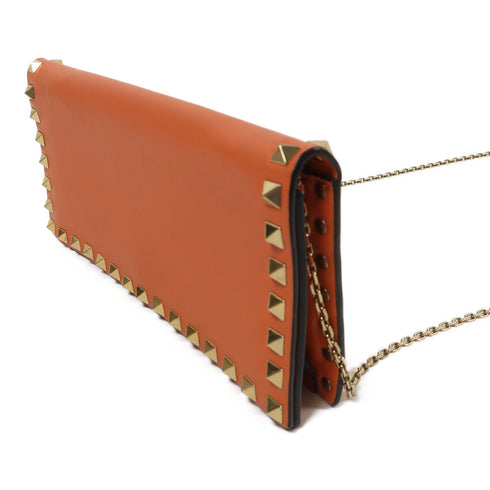 Valentino GHW Chain Shoulder Bag Calfskin Leather Orange Pink